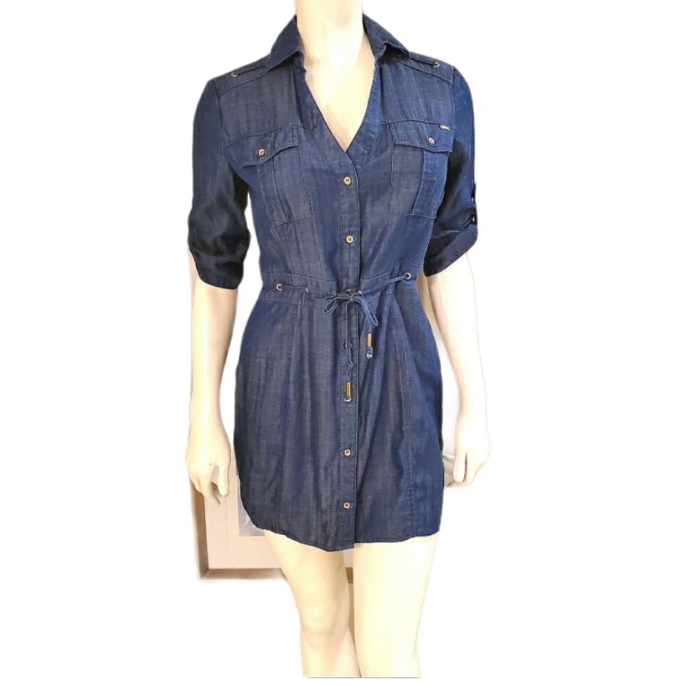 bebe Blue Denim Shirt Dress